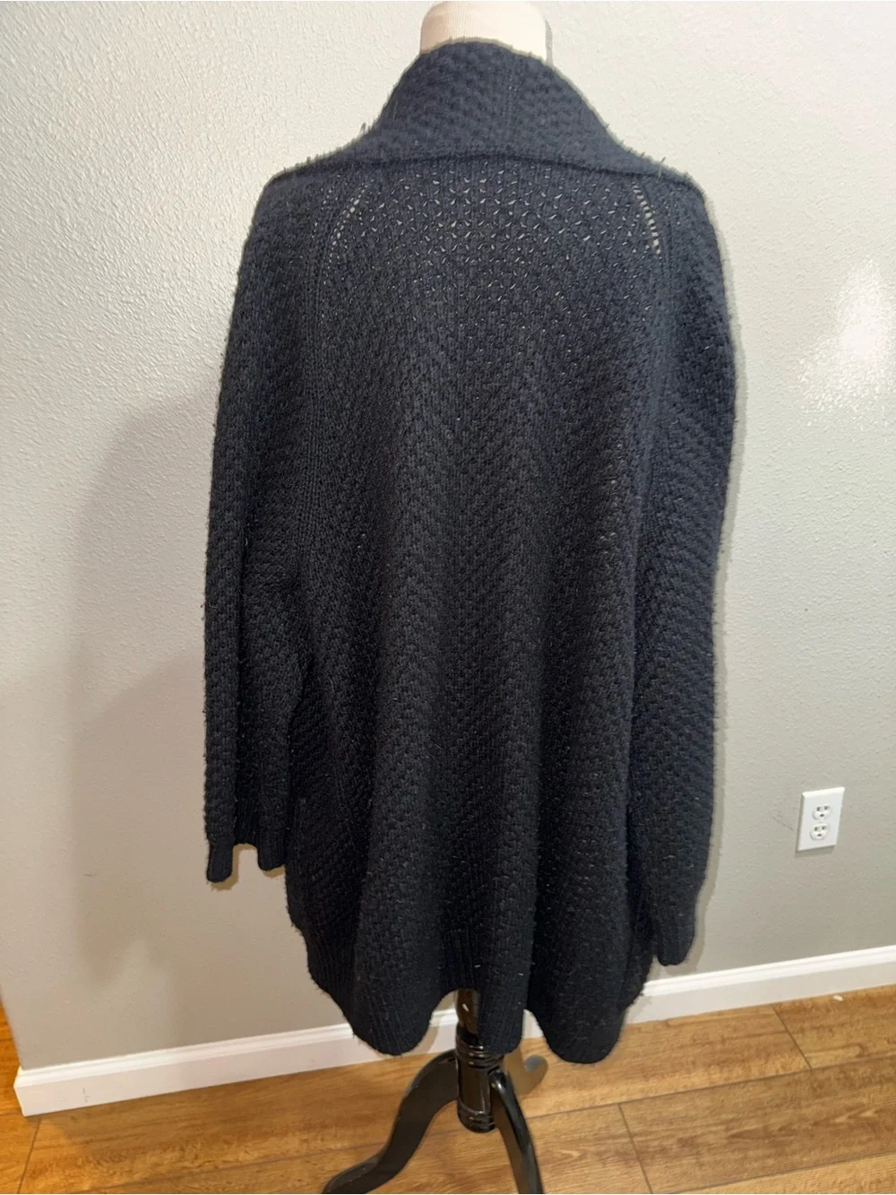 Vince long Black Wool cashmere, open Front Cardigan Large